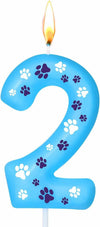 FUNCANDLE Blue Dog Paw Print Birthday Candle Number 2 Size 2 Blue