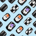 YEFIUO Halloween Press On Nails 24 Pcs Short Square Black Skull Flowers