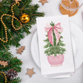 SPBL&L Chinoiserie Christmas Kitchen Towels Pink Bow Tree 16x24 Set of 2