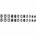 YEFIUO Halloween Press On Nails 24 Pcs Short Square Black Skull Flowers