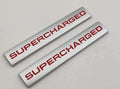 ChezMax 2Pcs 3D Raised Supercharged Car Emblem Badge Sticker Silver Red