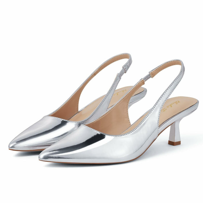 Elisabet Tang Women's Slingback Kitten Heels Silver Patent Size 7