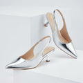 Elisabet Tang Women's Slingback Kitten Heels Silver Patent Size 7