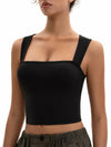 MOSSROZZ Crop Tank Top Black Ribbed Athletic Slim Fit Wide Strap Size L
