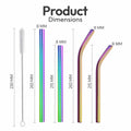 Reusable Stainless Steel Drinking Straws Rainbow 10.5" & 8.5" with Tips Case
