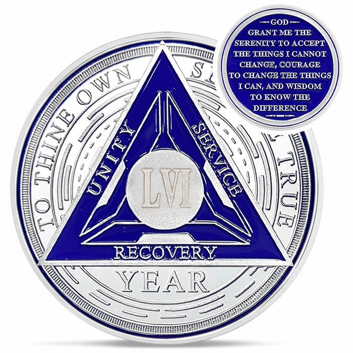 Recovery Triangle 56 Year Sobriety Coin Silver NA AA Medallion