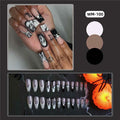 HPYFOI Halloween Press On Nails Long Coffin Black White Ghostface 24Pcs
