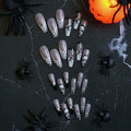 HPYFOI Halloween Press On Nails Long Coffin Black White Ghostface 24Pcs