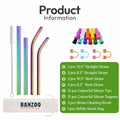 Reusable Stainless Steel Drinking Straws Rainbow 10.5" & 8.5" with Tips Case