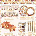 Guzbewu Fall Leaves Paper Plates Napkins Set 142pcs Orange White Autumn