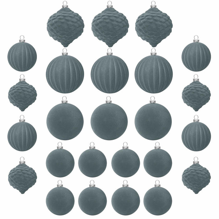 KI Store Velvet Christmas Balls Lux Gray 25pcs Flocked Xmas Tree Decor