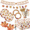 Guzbewu Fall Leaves Paper Plates Napkins Set 142pcs Orange White Autumn