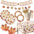 Guzbewu Fall Leaves Paper Plates Napkins Set 142pcs Orange White Autumn