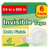 JWOWO Invisible Tape Refillable Dispenser Matte 3/4in x 650in 6 Pack