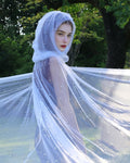 Geyoga Women Peals Tulle Hooded Cape Sheer Elf Cloak White
