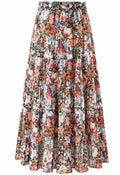 Wielsscca Women's Pleated Floral Chiffon Maxi Skirt Light Green Size L