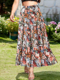 Wielsscca Women's Pleated Floral Chiffon Maxi Skirt Light Green Size L
