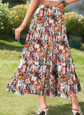 Wielsscca Women's Pleated Floral Chiffon Maxi Skirt Light Green Size L