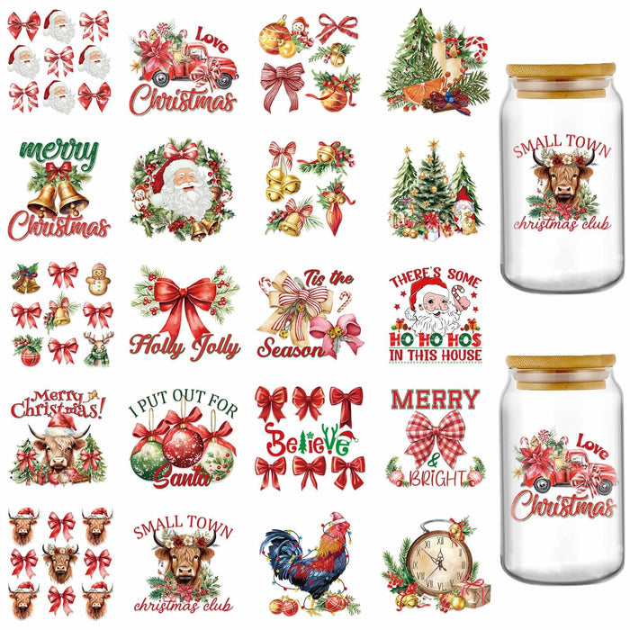 AFRITEE Christmas UV DTF Cup Wraps 20 Sheets 16oz Red Farmhouse Cow Elk