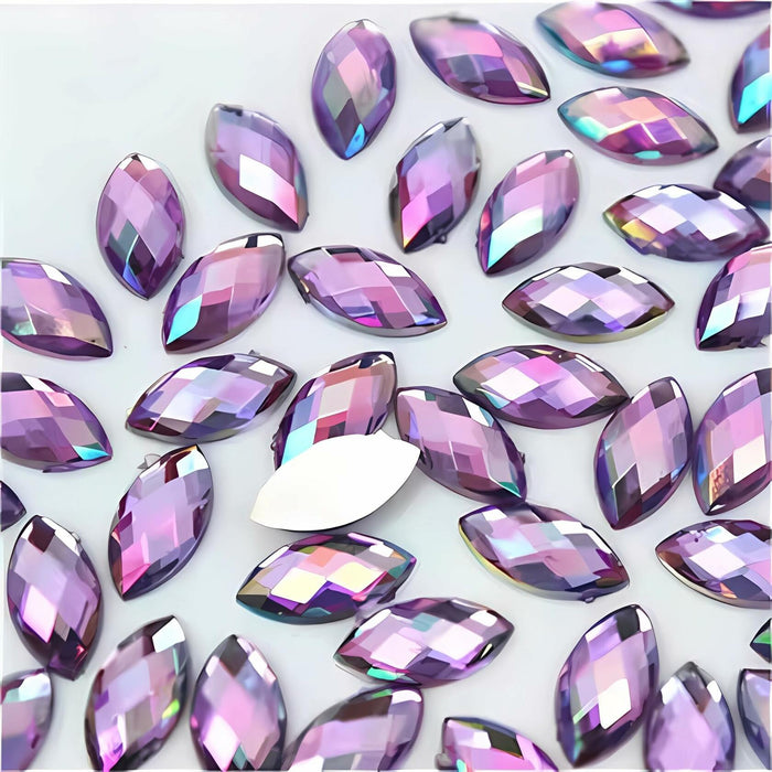 TKDUJH 200pcs 15x7mm Purple AB Acrylic Horse-Eye Flatback Rhinestones