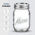 Paksh Novelty Mason Jars 16oz Regular Mouth Glass Canning 5 Pack Clear Silver