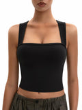 MOSSROZZ Crop Tank Top Black Ribbed Athletic Slim Fit Wide Strap Size XS