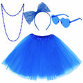 Rthjsfj Tulle Tutu Skirt Pink with Bow Headband Beads Necklace Sunglasses