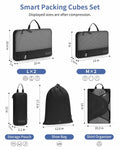 WANDF 7-Pc Compression Packing Cubes Travel Organizer Bags Set Khaki Size Large