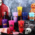 SiliFine 24oz Reusable Plastic Halloween Cups with Lid & Straw 24 Pcs