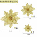 Wironlst 24pcs Gold Glitter Poinsettia Christmas Tree Ornaments 3 Sizes