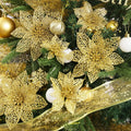 Wironlst 24pcs Gold Glitter Poinsettia Christmas Tree Ornaments 3 Sizes
