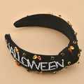 ABONDEVER Halloween Rhinestone Pumpkin Headband Black Orange Plaid