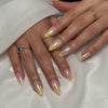 Almond Press On Nails Medium Glossy Flower French Tip Fake Nails 24pcs