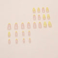 Almond Press On Nails Medium Glossy Flower French Tip Fake Nails 24pcs