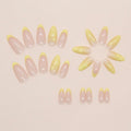 Almond Press On Nails Medium Glossy Flower French Tip Fake Nails 24pcs