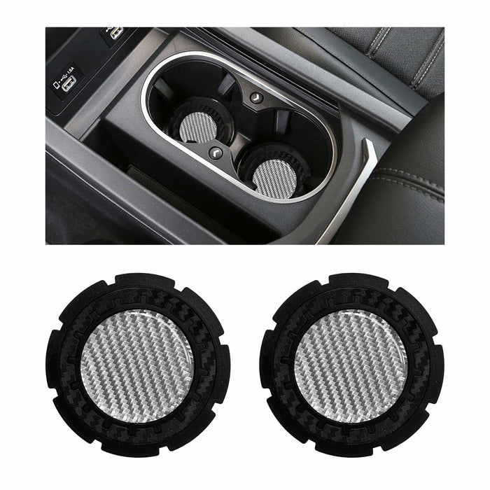 Dickno Car Cup Holder Inserts 2 Pack 2.75in Carbon Fiber Non Slip Silver