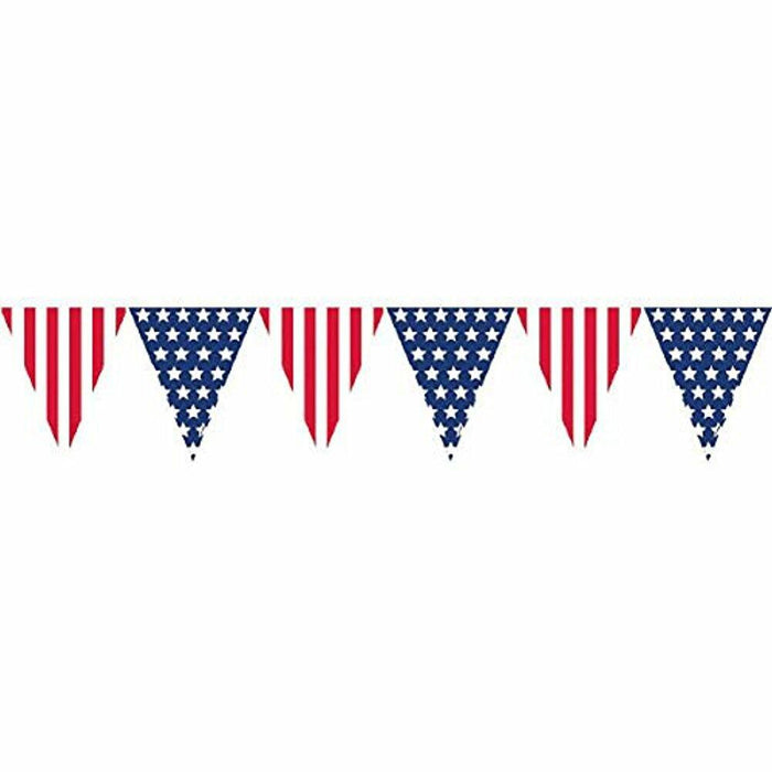 Amscan Patriotic Pennant Banner 12in Red White Blue Plastic 2-Pack
