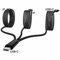 Wosixima USB-C 3-in-1 Charging Cable 4ft Black for iPhone 16/15 Pro Max Samsung