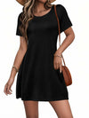 Anbech Black Mini Dress Casual Short Sleeve Flowy Sundress with Pockets Size L