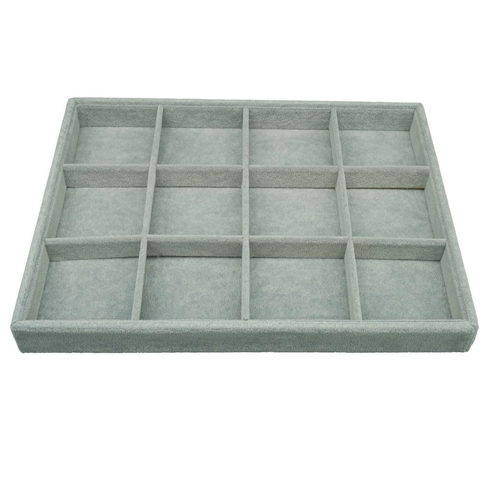 AIRZSNRY Large Velvet Jewelry Tray Drawer Organizer 12 Grid Grey