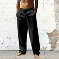 domirica Men's Casual Linen Sweatpants Drawstring Waist Black Size M