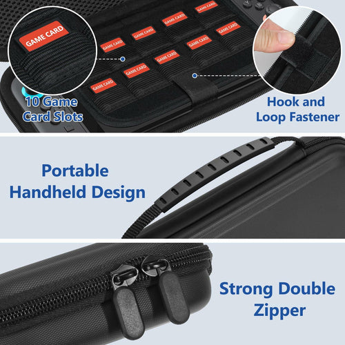 MIXPOET Switch 2 Carrying Case 10 Game Card Slots Portable Pouch Black
