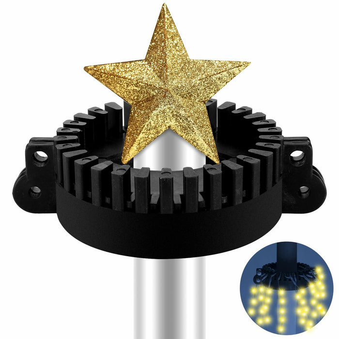 Menkxi Christmas Tree Flag Pole Mega Topper Light Hook Gold 7x5x1.75 Inch