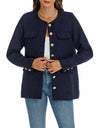 YEXPINE Women's Tweed Blazer Jacket Button Down Business Work Blue Size S