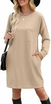 WIHOLL Women's Elegant Long Sleeve Mini Dress Khaki Size S