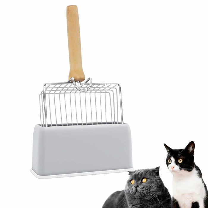 Thirdream Stainless Steel Cat Litter Scoop with Wood Grip Heavy Duty