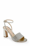 Women Silver Rhinestone Block Heel Sandals Ankle Strap Dress Shoes