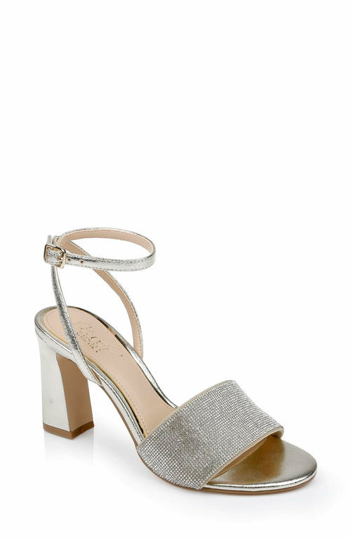 Women Silver Rhinestone Block Heel Sandals Ankle Strap Dress Shoes