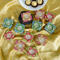 4OUR FAITH 12 Pc Multicolor Terracotta Swastik Wax Diyas Oil Lamps