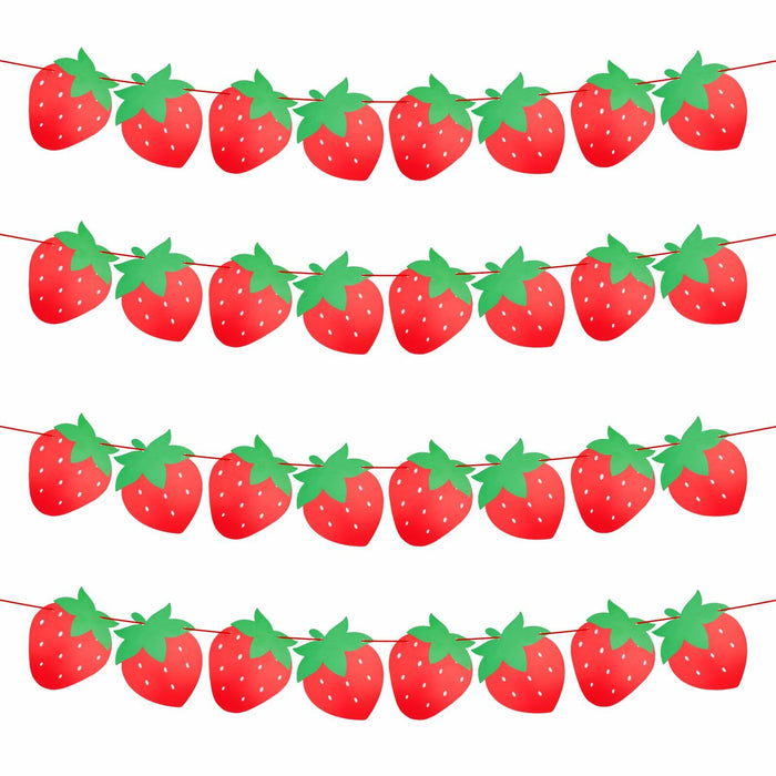 PEUTIER 4pcs Strawberry Party Banners Baby Shower Decorations Red Paper